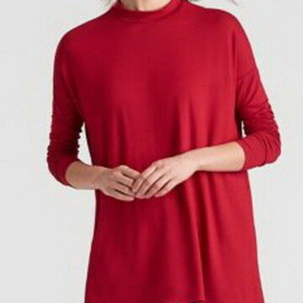 Eileen Fisher China Red Mock Neck Jersey Tunic
